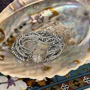 Multi-Strand Silver Crystal Beaded Bracelet